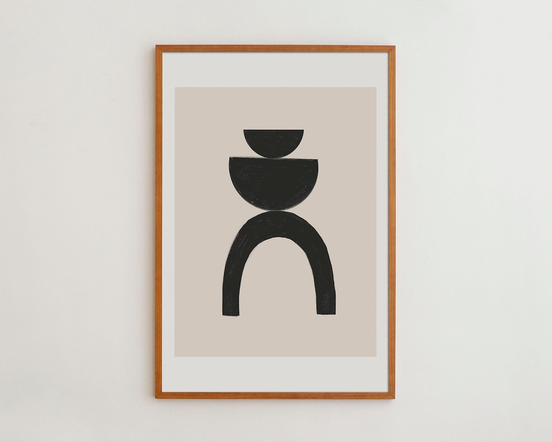 Minimalist Black Abstract Poster Midcentury Modern Arch Shapes Beige Decor