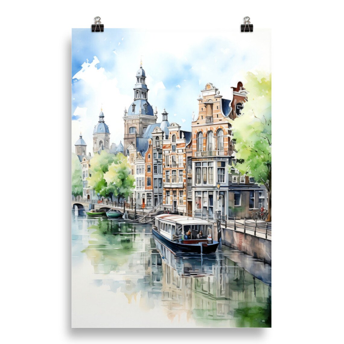 Amsterdam Canal Houses Historic Boat Architecture Watercolor Poster - Image 5