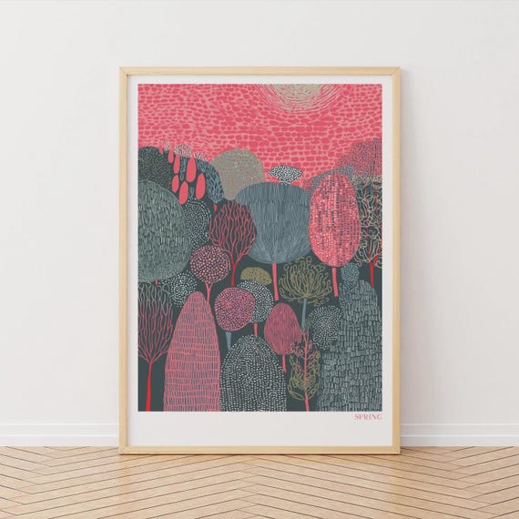 Spring Forest Art Print Yayoi Kusama Style Pink Modern Decor