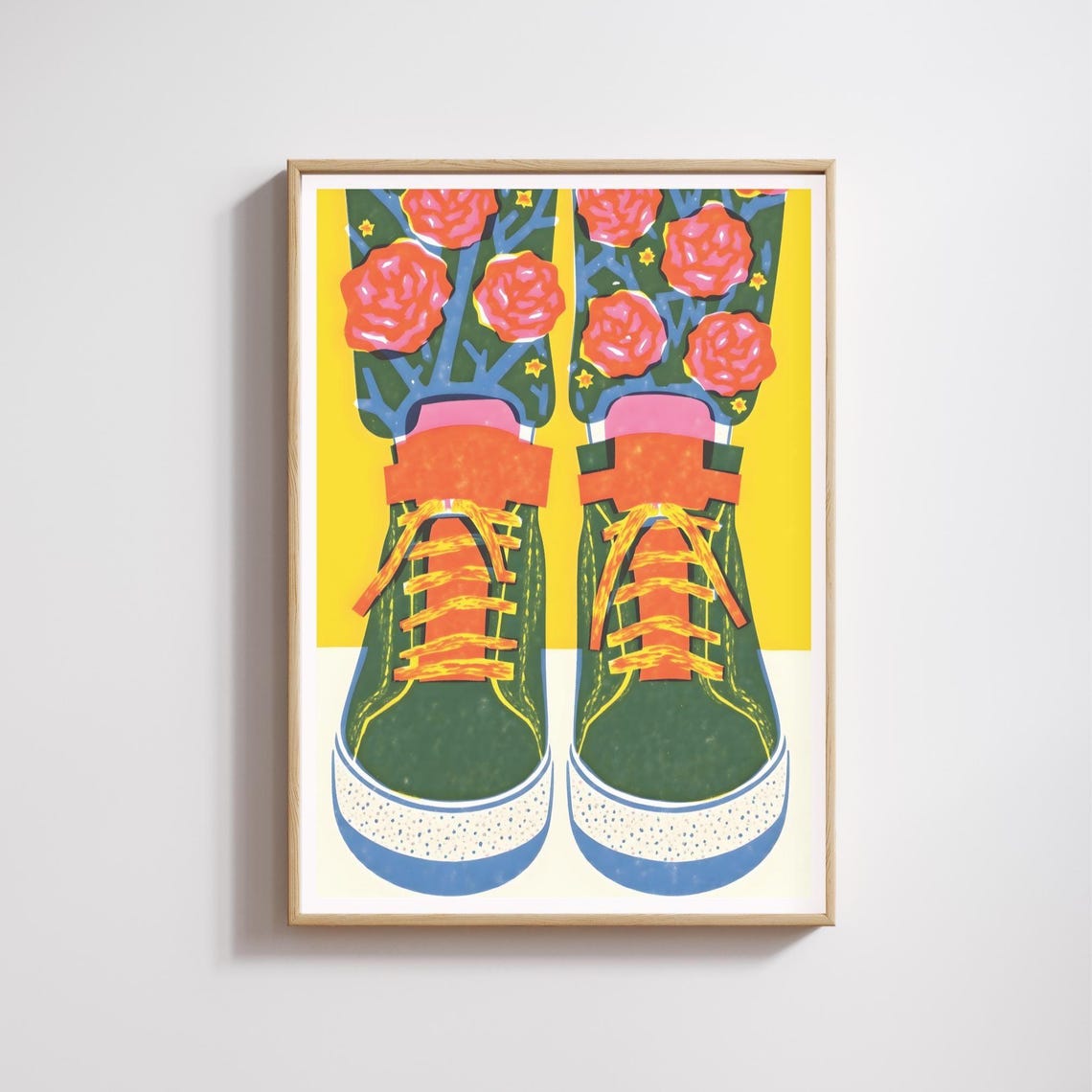 Green High-Top Sneakers Rose Floral Trousers Riso Pop Art Poster