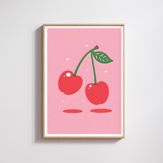 Pop Art Cherry Print, Retro Kitsch Fruit Poster