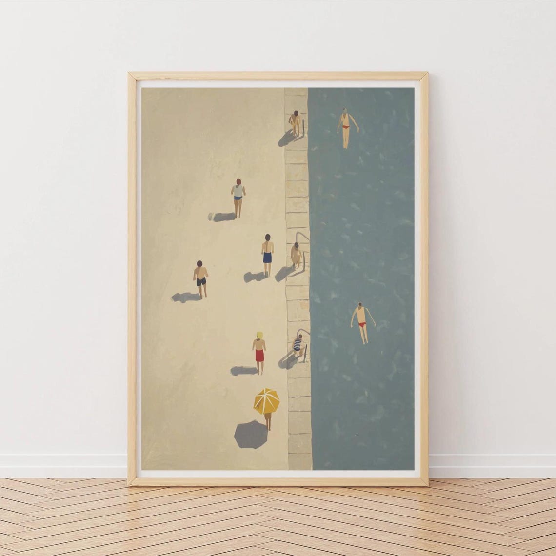 Swimmers Aerial Beach Pool Contemporary Summer Scene Art Poster