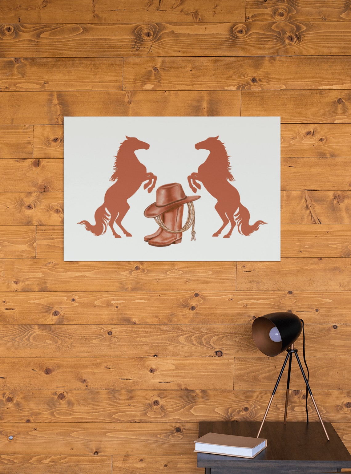 Western Cowboy Boots Hat Horses Silhouette Rustic Art Poster - Image 2