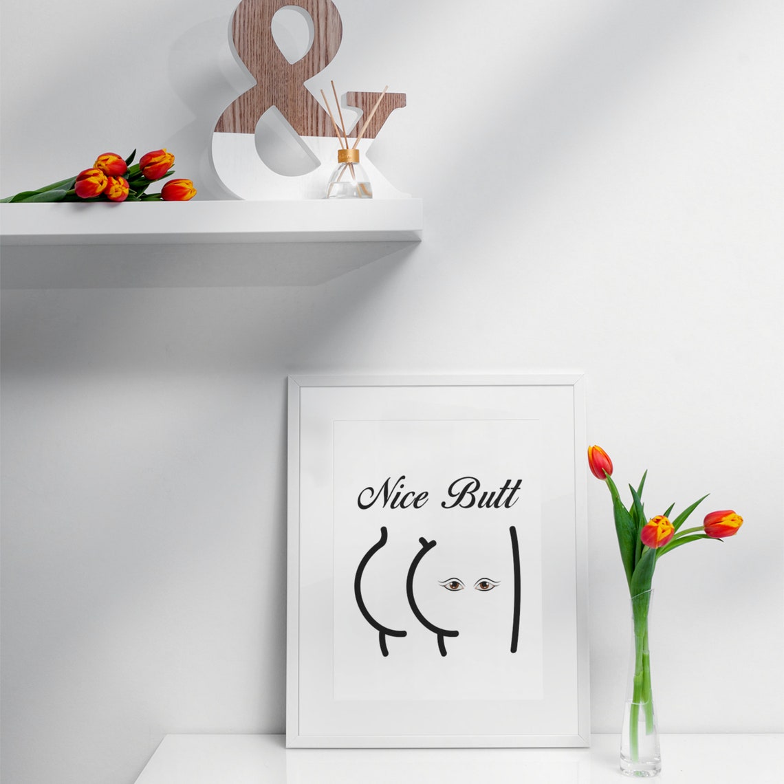 Nice Butt Black Script Minimalist Line Art Cheeky Humor Poster - Image 2
