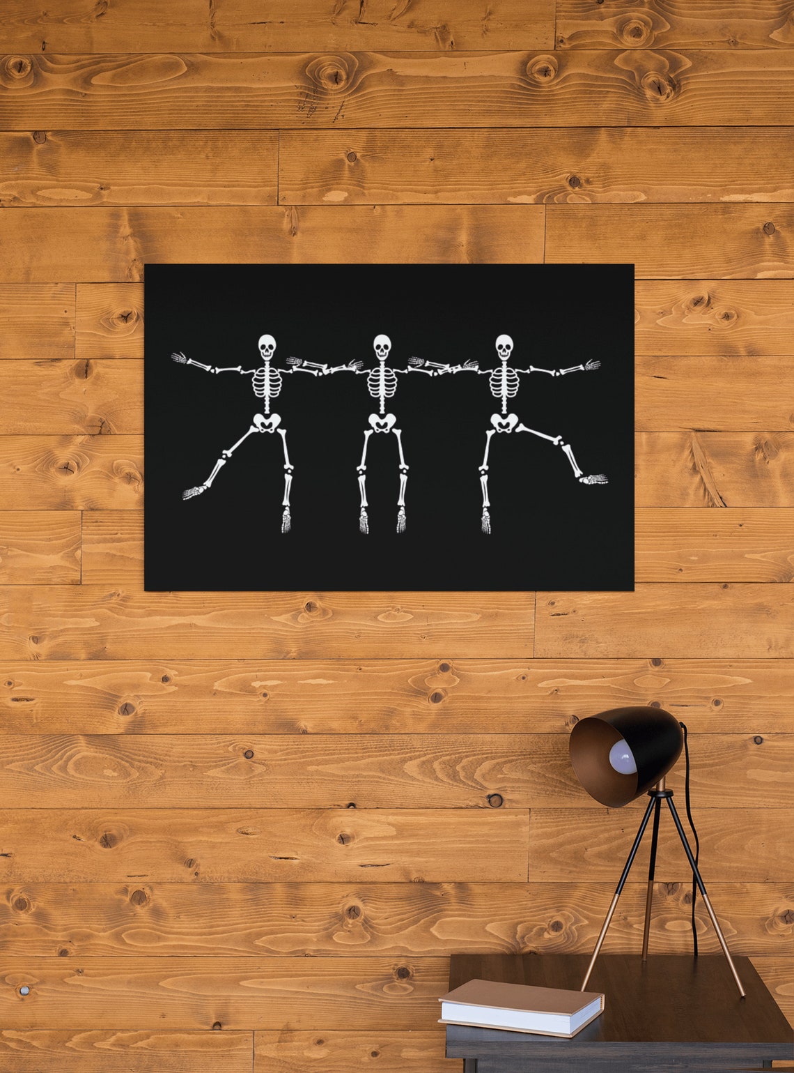 Dancing Skeletons Halloween Spooky Black White Fun Goth Poster - Image 3
