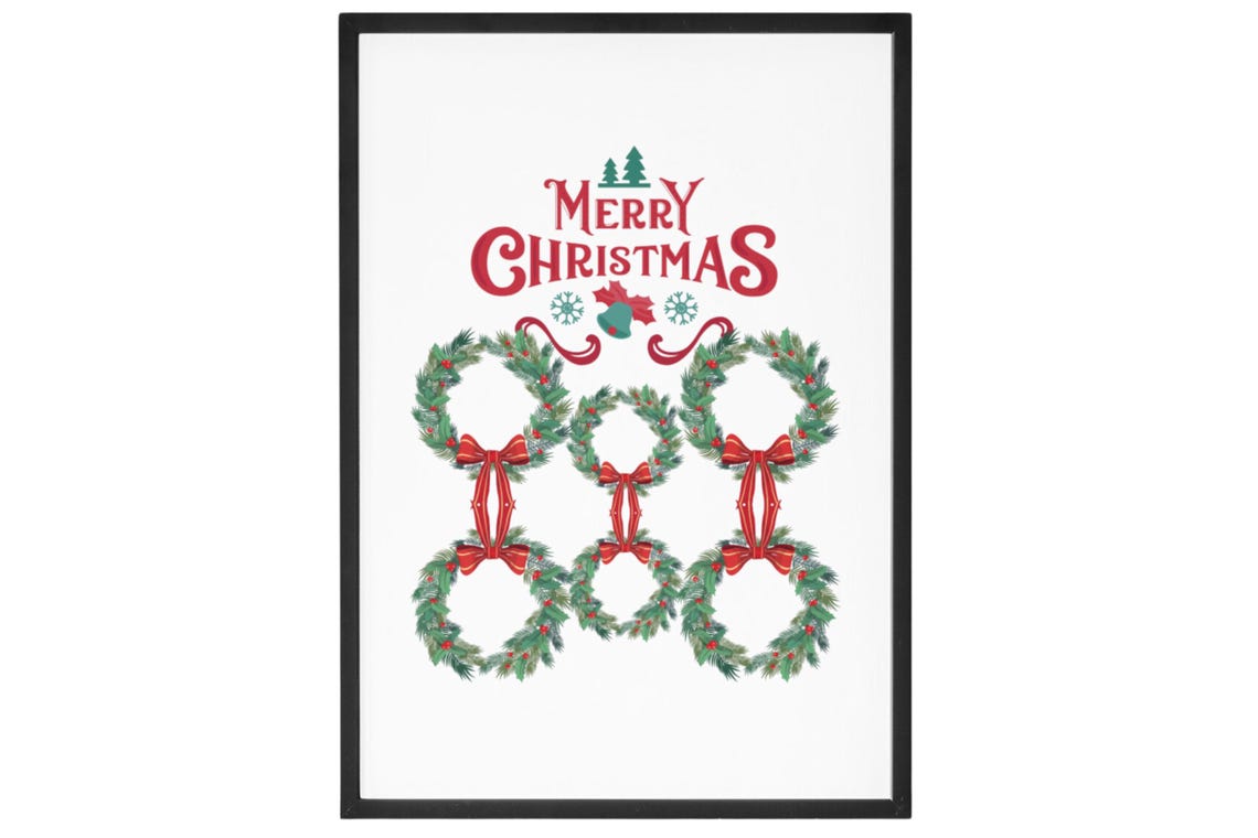 Merry Christmas Wreath Art Red Bow Holiday Festive Wall Poster - Image 2