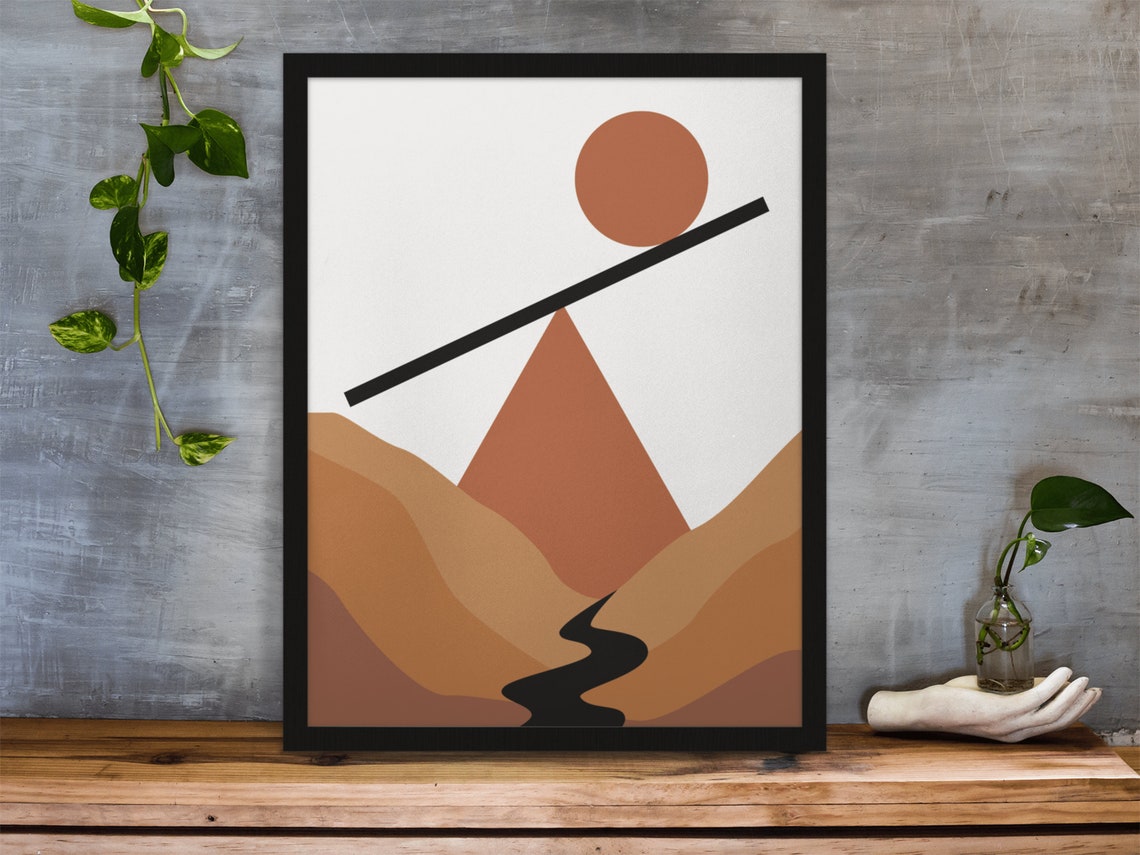 Boho Desert Landscape Geometric Sun Mountain Minimalist Art Poster - Image 10