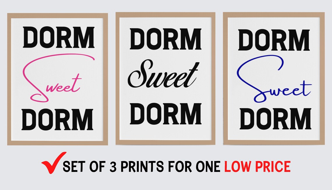 Dorm Sweet Dorm Set Of 3 Typography Prints College Dorm Room Poster