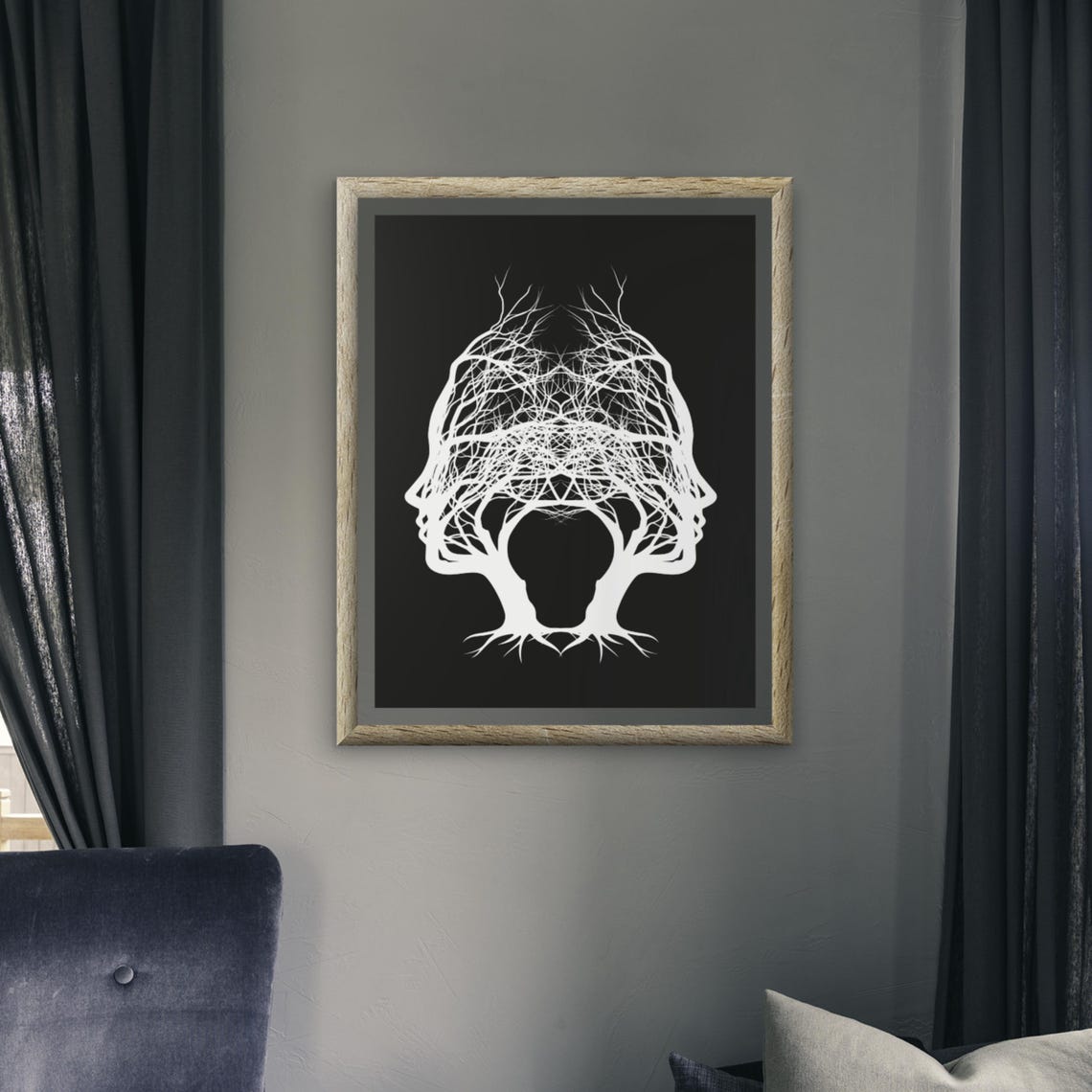 Optical Illusion Tree Woman Face Silhouette Black White Poster - Image 4