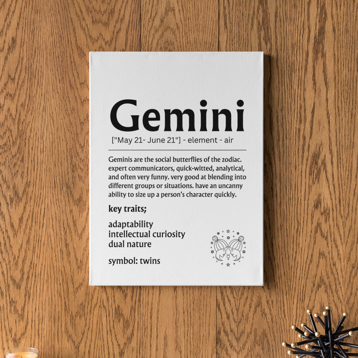 Gemini Zodiac Definition Sign Twins Key Traits Astrology Gift Poster - Image 2