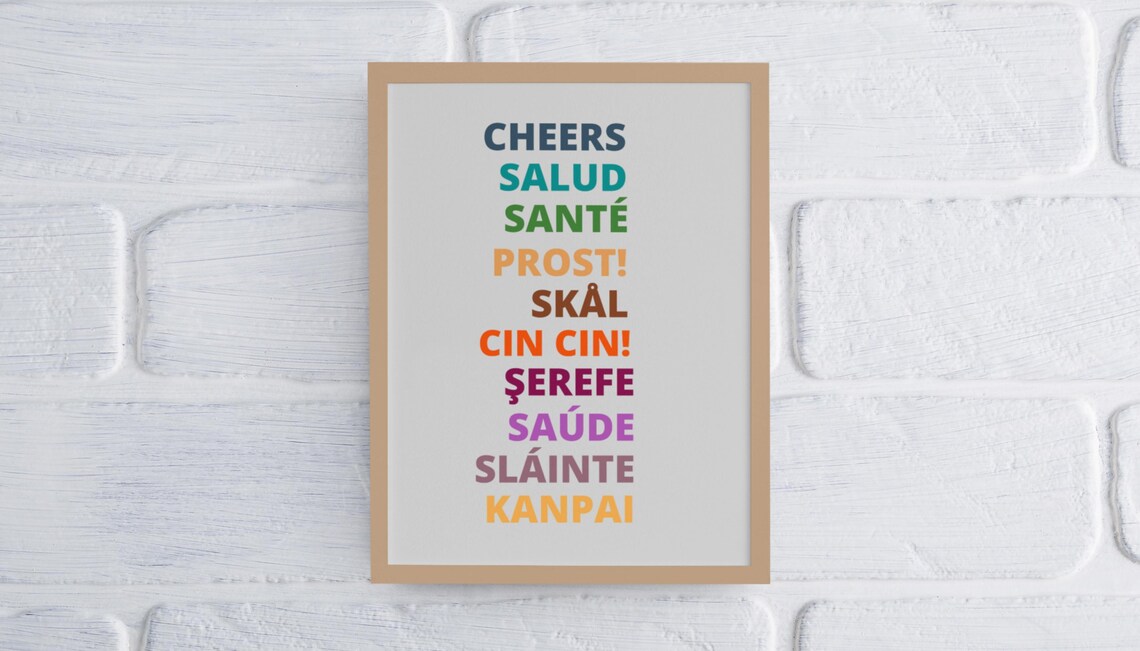 Cheers Around the World Fun Set of 3 Minimalist Bar Cart Poster - Image 2