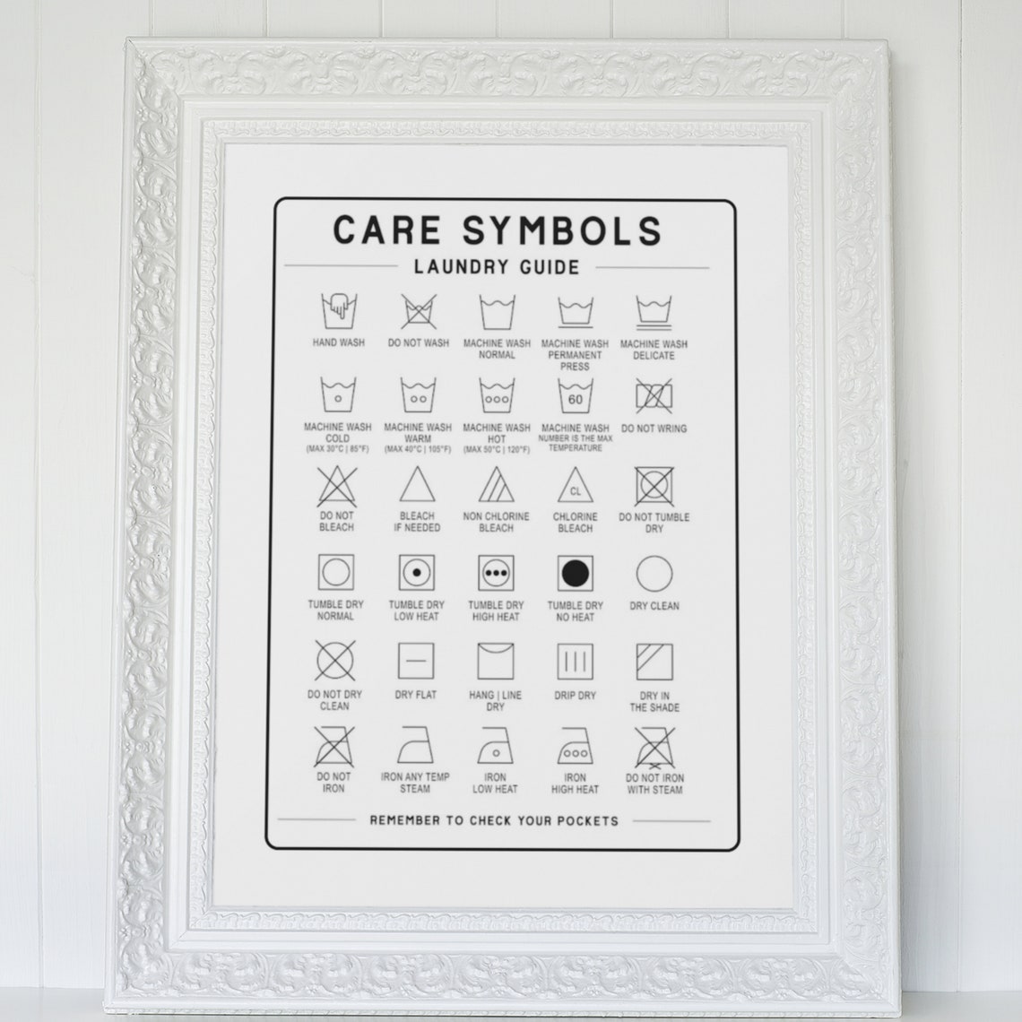 Laundry Care Symbols Guide Wash Dry Iron Chart Wall Decor Poster - Image 3
