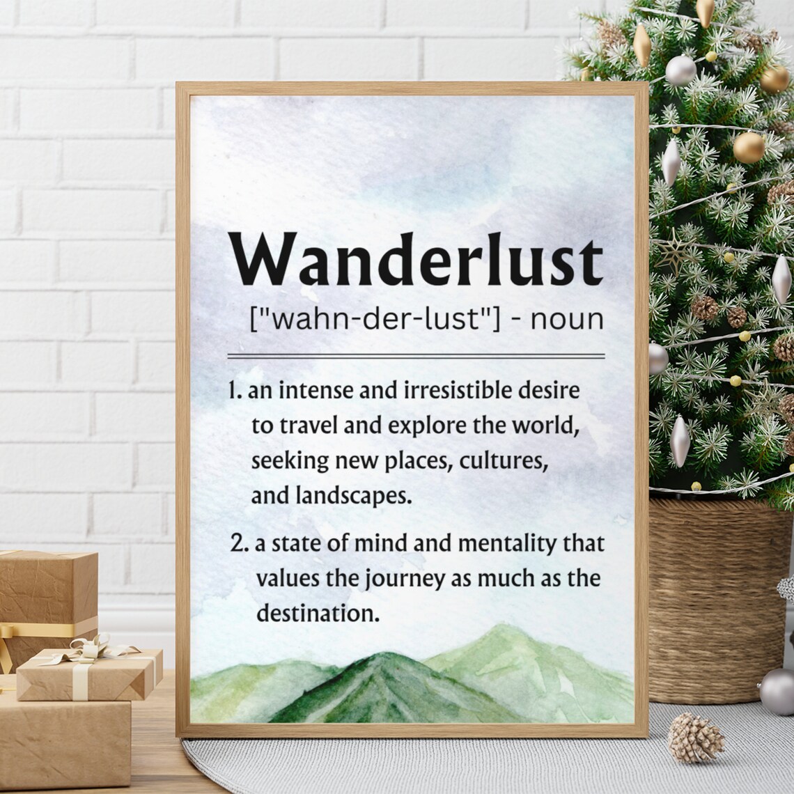 Wanderlust Definition Travel Quote Watercolor Mountain Adventure Poster - Image 7