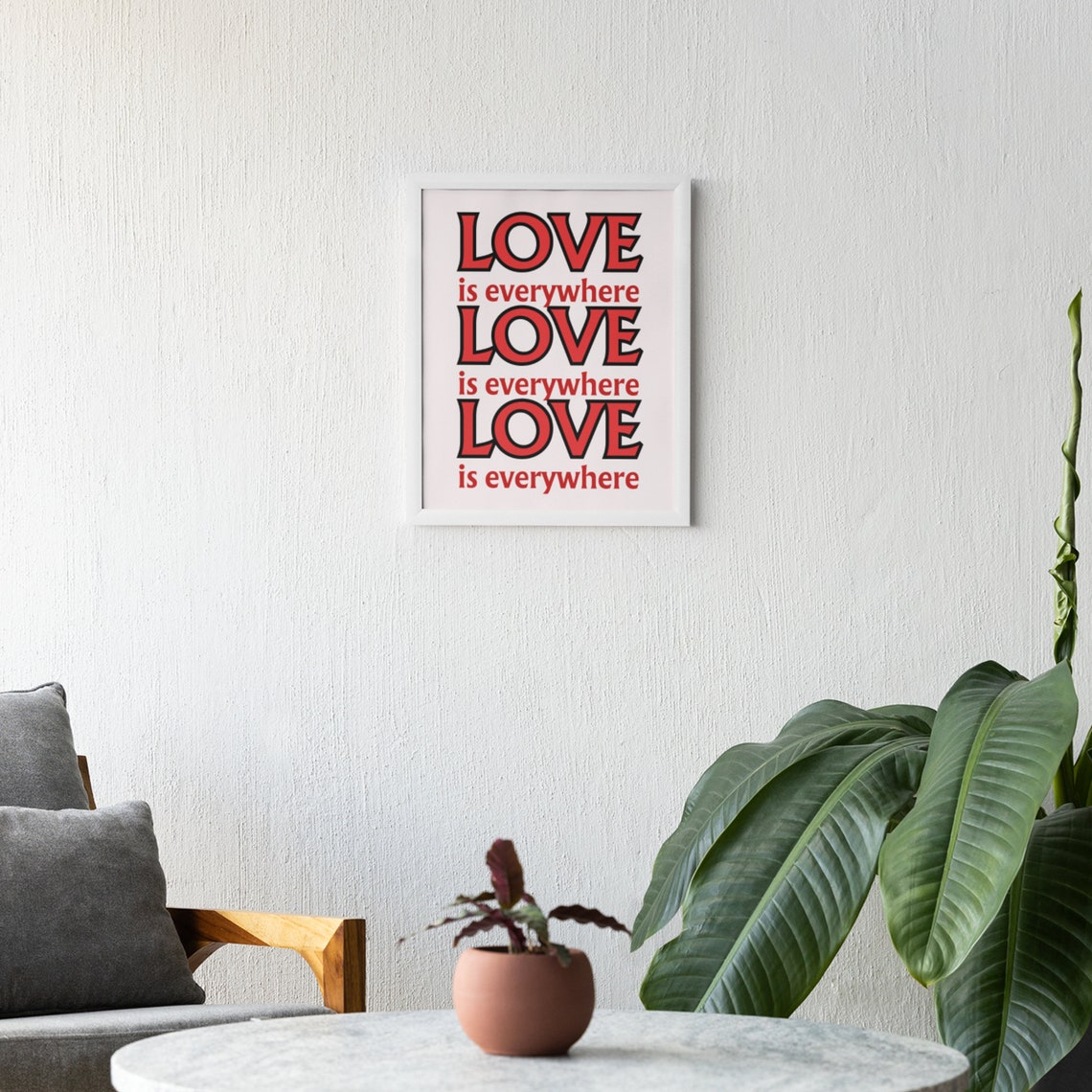 Love Is Everywhere Bold Red Retro Lettering Romantic Quote Poster - Image 3