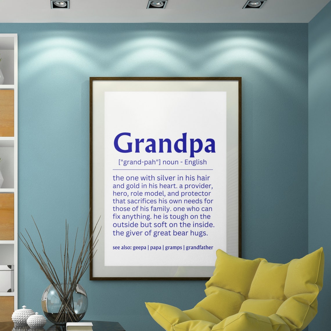 Grandpa Definition Sign Fathers Day Gift Blue Family Wall Poster - Image 6