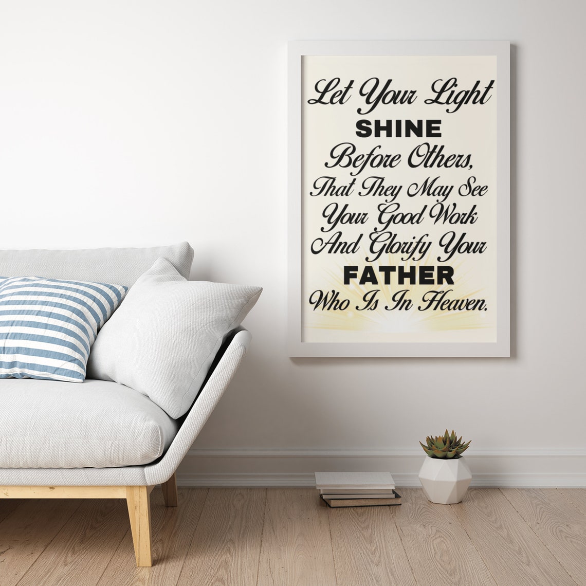 Let Your Light Shine Matthew 516 Elegant Script Bible Verse Poster - Image 2