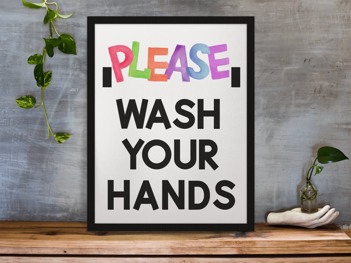 Please Wash Your Hands Colorful Lettering Kids Bathroom Poster - Image 10