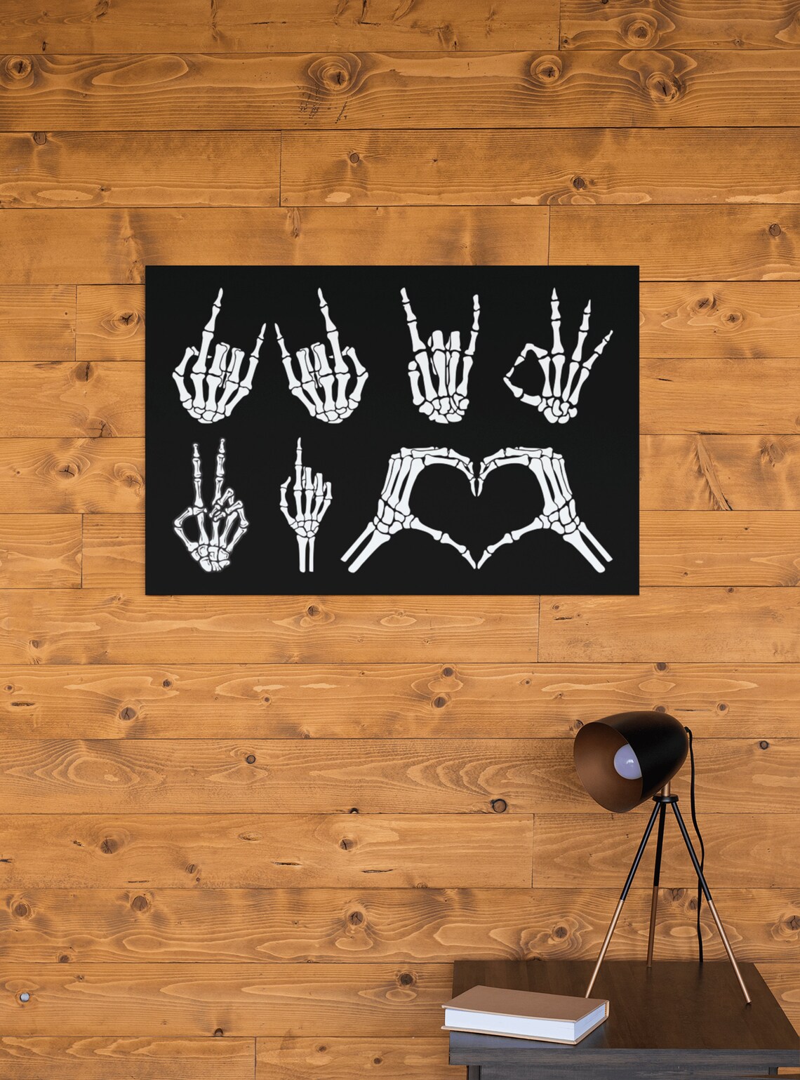Skeleton Hands Making Hand Signs Black Funny Anatomy Wall Poster - Image 7