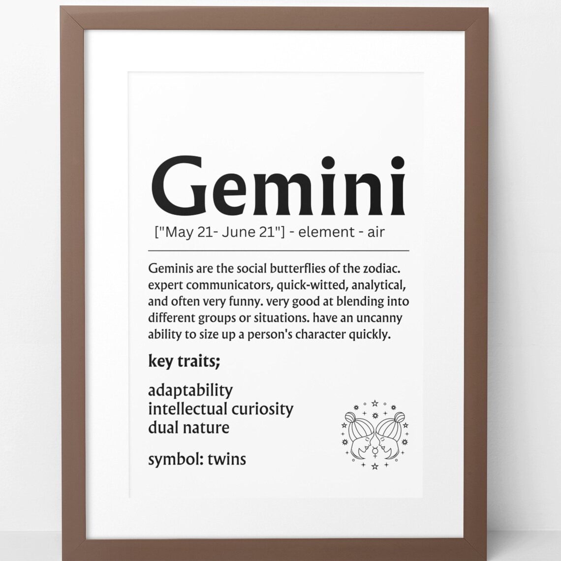 Gemini Zodiac Definition Sign Twins Key Traits Astrology Gift Poster - Image 8