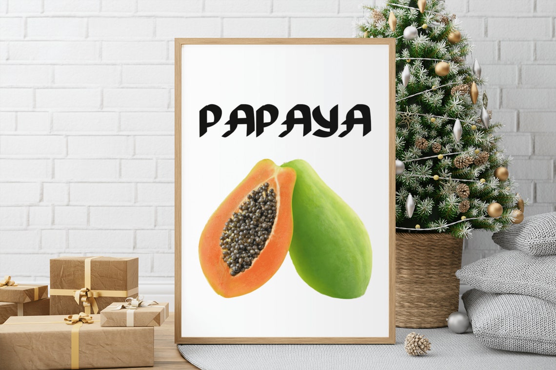Papaya Fruit Botanical Illustration Modern Kitchen Wall Decor Poster