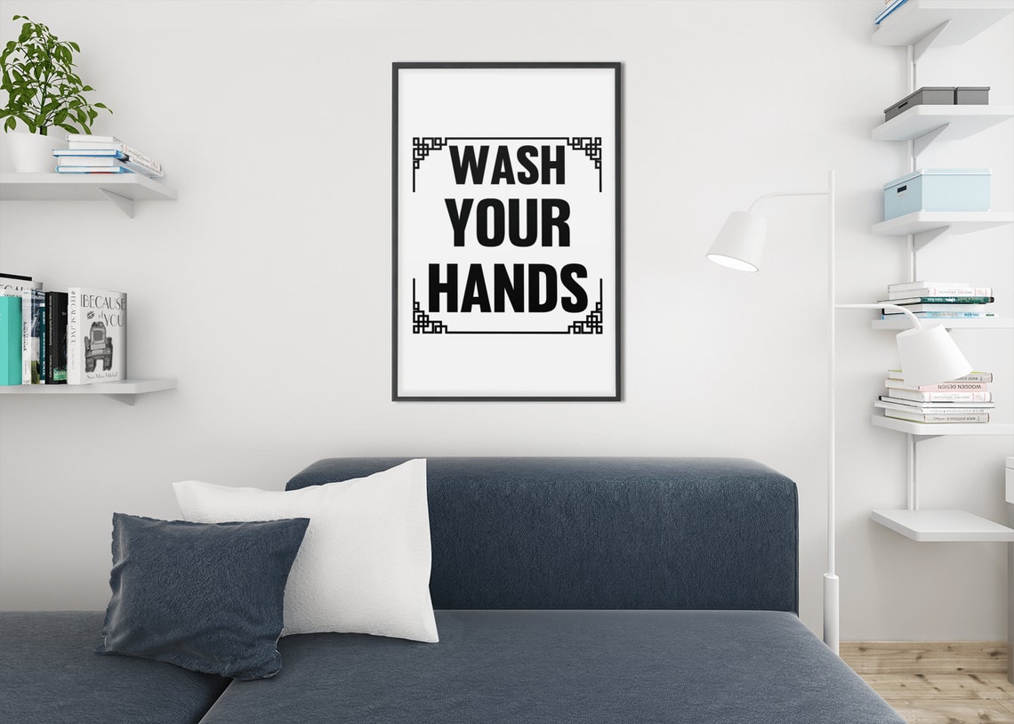 Wash Your Hands Bold Black Typography Bathroom Sink Sign Poster - Image 6