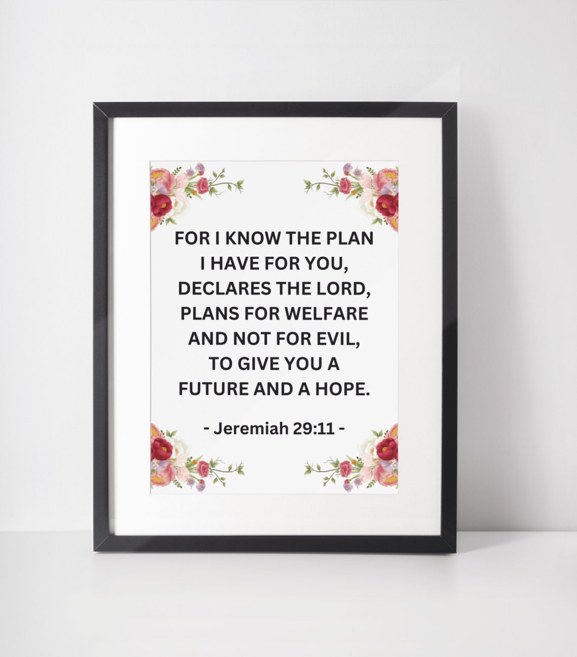Jeremiah 29:11 For I Know The Plans Floral Scripture Faith Wall Poster - Image 2