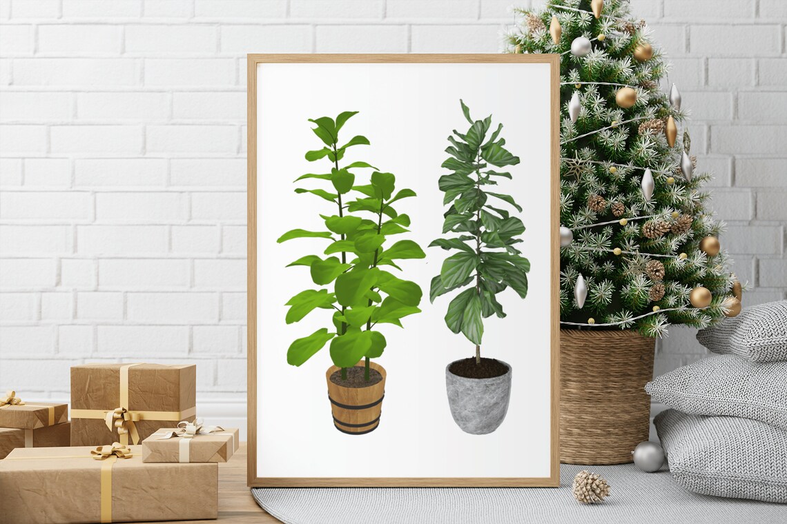 House Plant Art Two Potted Plants Watercolor Botanical Leaf Poster - Image 9