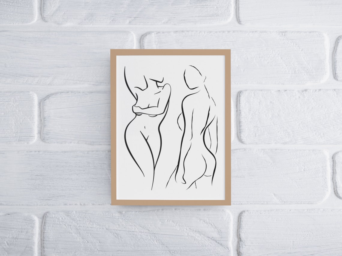 Minimalist Female Body Line Drawing Two Silhouettes Art Poster - Image 4