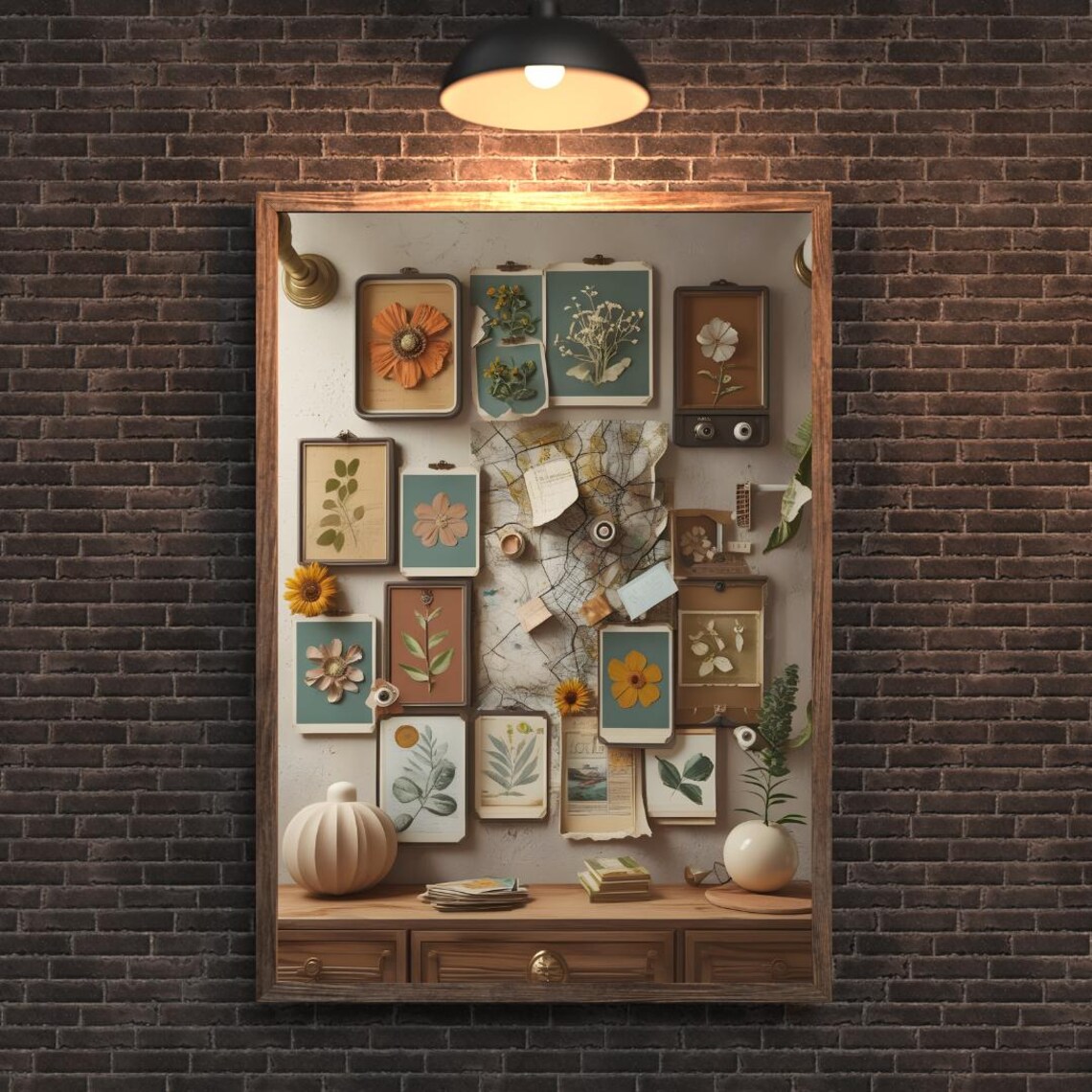 Vintage Travel Collage of Maps, Photos, Botanicals