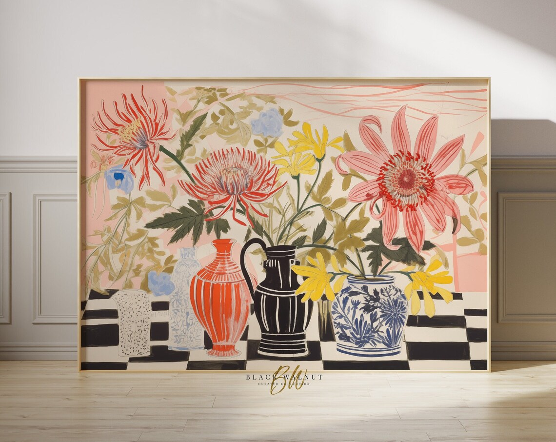 Funky Flowers In Vases Eclectic Abstract Floral Still Life Wall Art