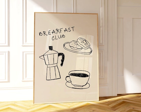 Breakfast Club Poster Vintage Food Print Trendy Kitchen Decor Breakfast Print Modern Kitchen Print Coffee Print Retro Food Art Art