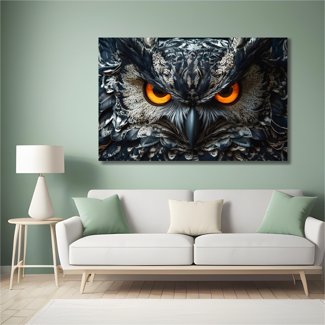 Dramatic Owl Face Close-Up with Glowing Amber Eyes Nature Poster - Image 2