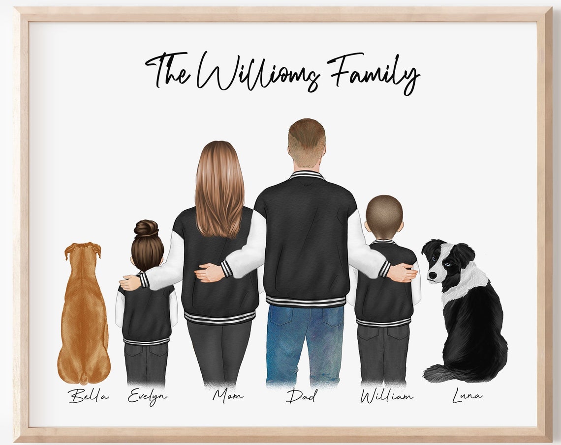 Mothers Day Family Gift Customizable Family Wall Art With Baby And Pet Dad Mom And Newborn Illustration Personalized Family Portrait