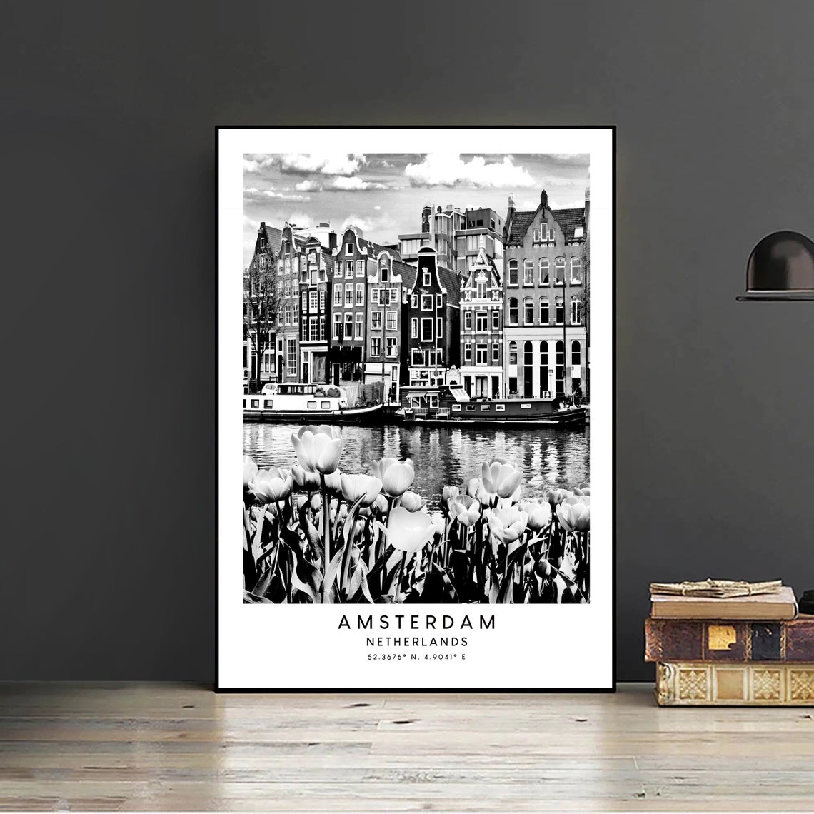 Amsterdam Netherlands Black And White Travel Poster - Image 2
