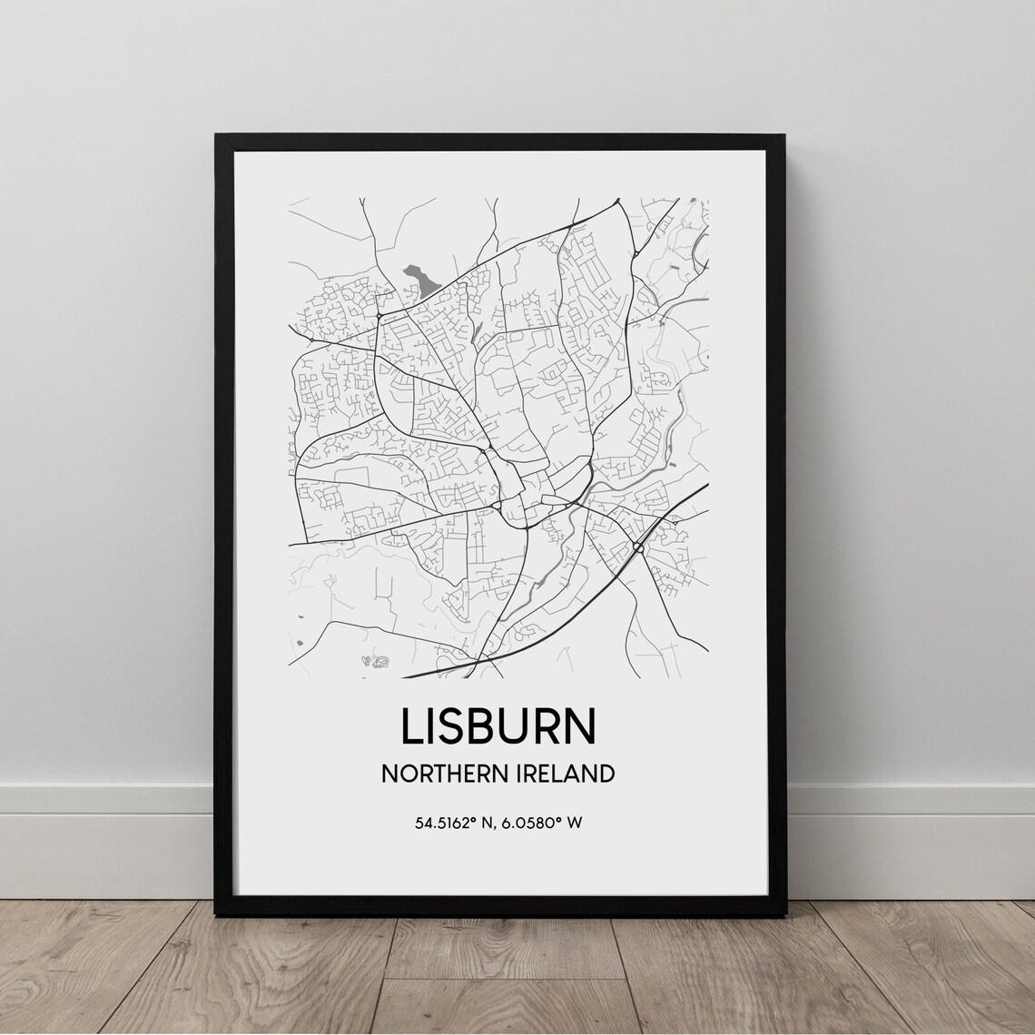 Lisburn Map Print City Poster Northern Ireland Travel Wall Art Dcor Gift