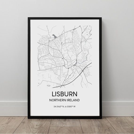 Lisburn Map Print City Poster Northern Ireland Travel Wall Art Dcor Gift