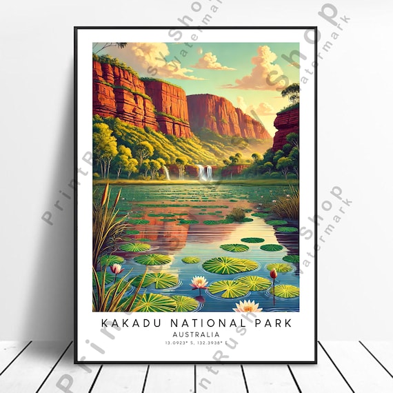 Kakadu National Park Australia Lily Pond Red Cliffs Travel Poster