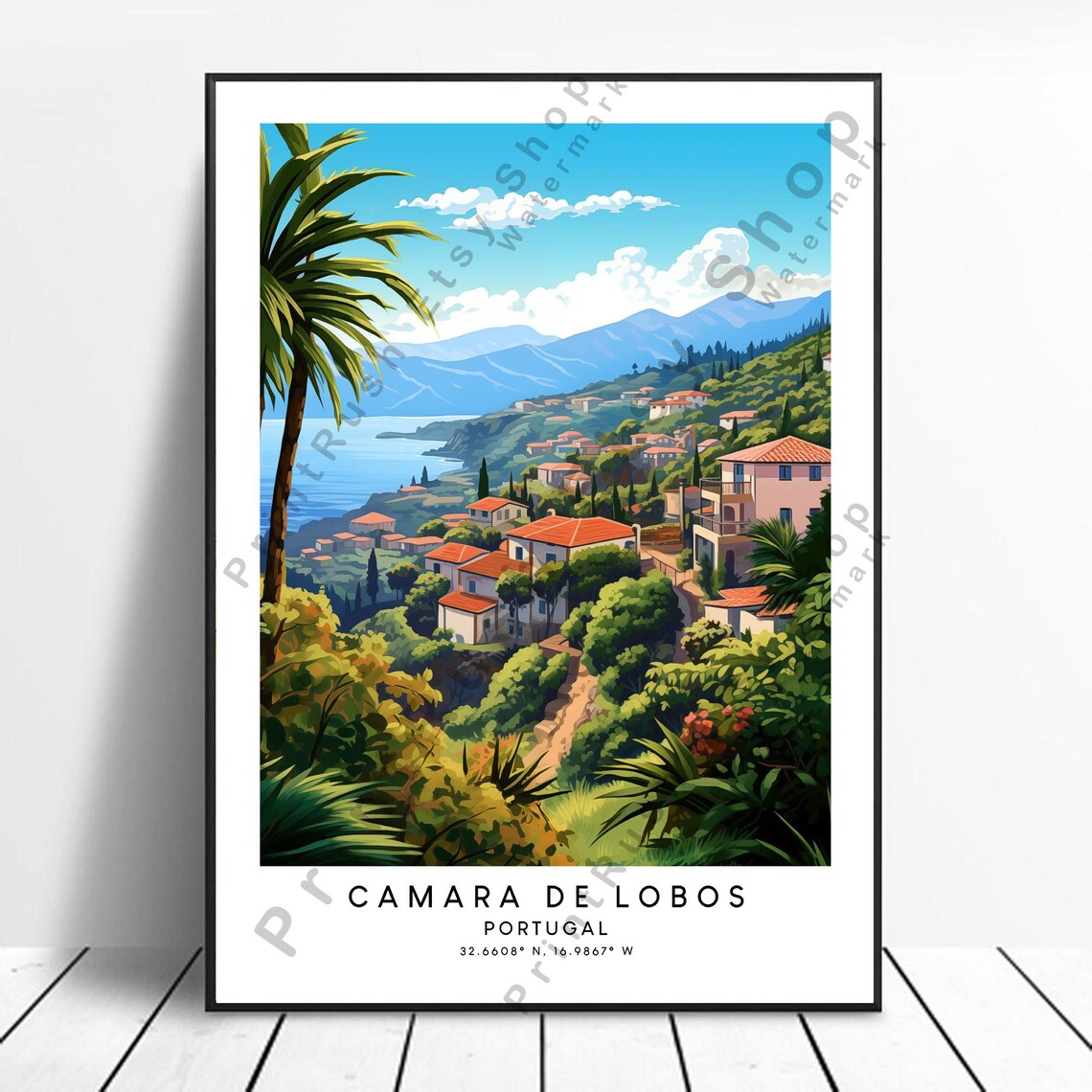 Camara de Lobos Portugal Coastal Village Palm Bay Travel Poster