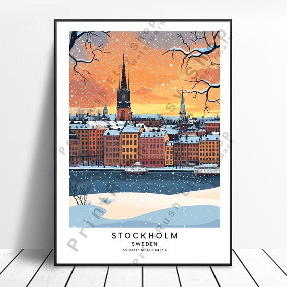 Stockholm Sweden Travel Poster Colourful Wall Print Illustration Minimalist Art Gift