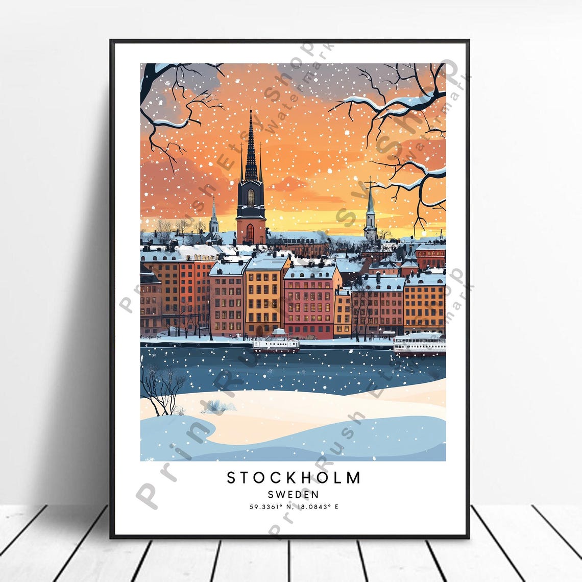 Stockholm Sweden Travel Poster Colourful Wall Print Illustration Minimalist Art Gift