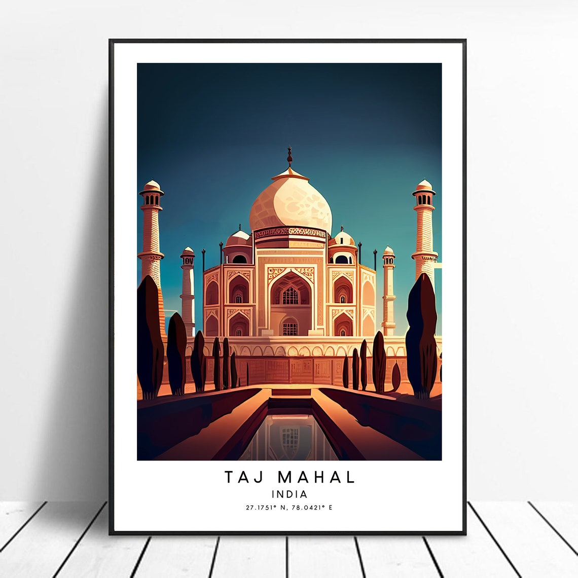 Taj Mahal Travel Art Colourful Poster Wall Print Minimalist Gift