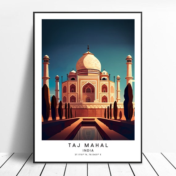Taj Mahal Travel Art Colourful Poster Wall Print Minimalist Gift