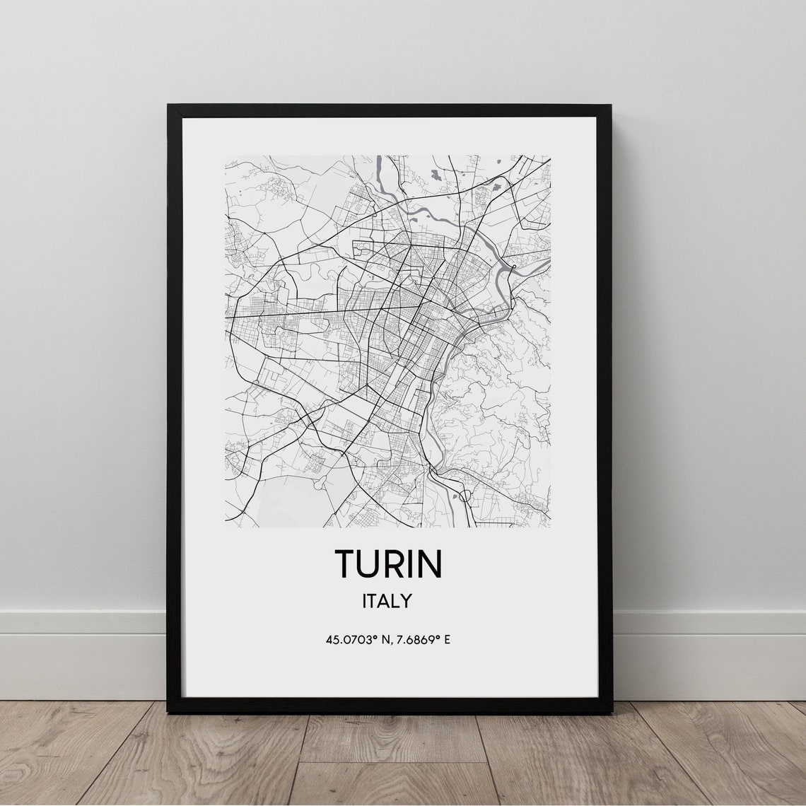 Turin City Map Print Art Poster Wall Italy Travel Black And White Minimalist