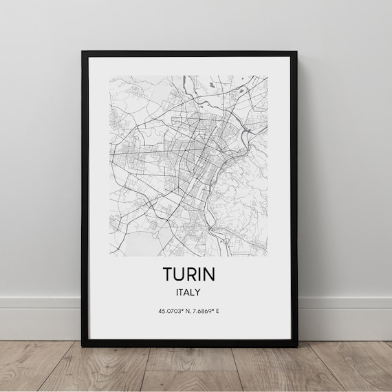 Turin City Map Print Art Poster Wall Italy Travel Black And White Minimalist