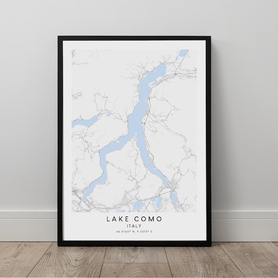 Lake Como Map Minimalist Poster Wall Art Print Artwork Gift