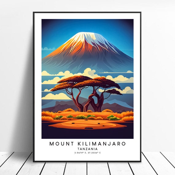 Mount Kilimanjaro Travel Print Colourful Poster Minimalist Wall Art