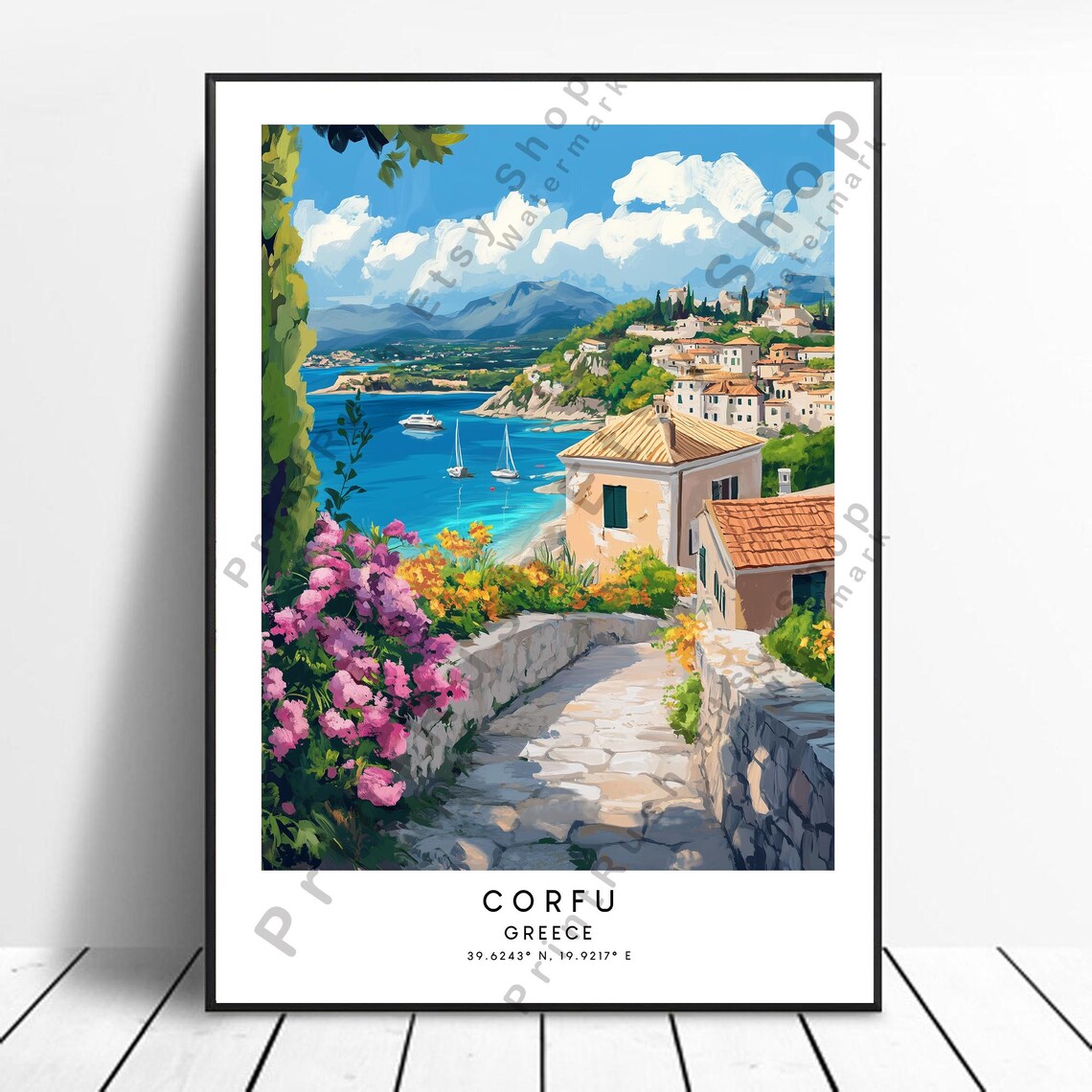 Corfu Greece Travel Poster, Colorful Travel Art