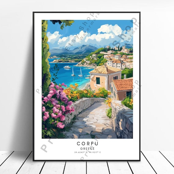 Corfu Greece Travel Poster, Colorful Travel Art