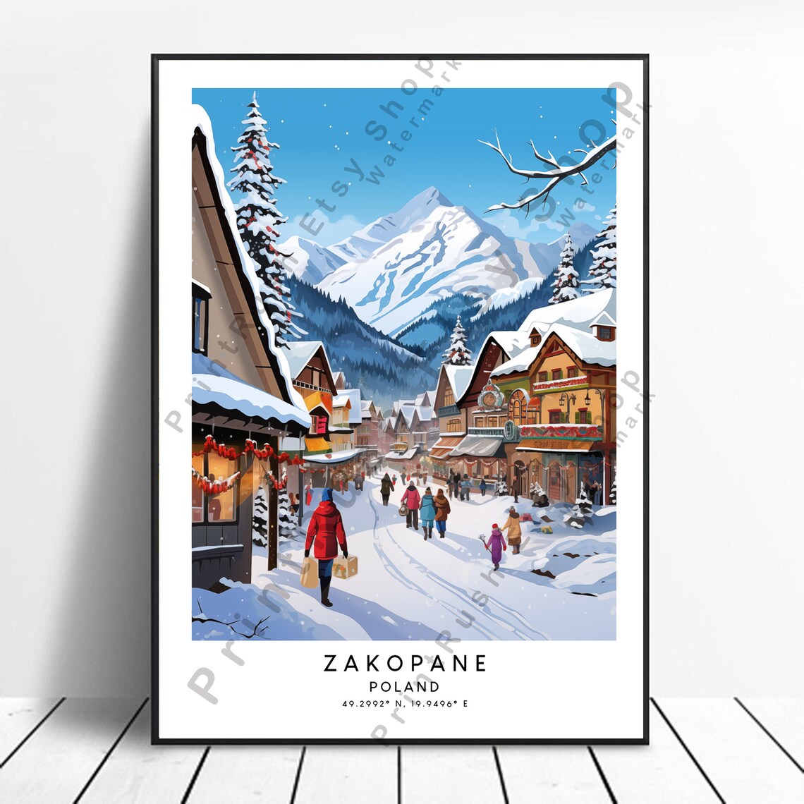 Zakopane Poland Snowy Mountain Village Winter Town Travel Poster
