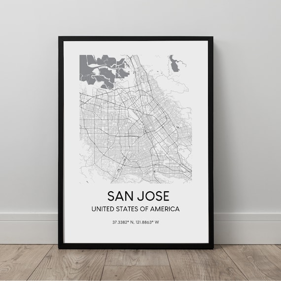 San Jose Map Print Wall Art Poster Travel Black And White City Minimalist Dcor Gift